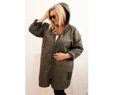 Moteriška Plus Size dygsniuota striukė su gobtuvu HOPE, chaki spalvos