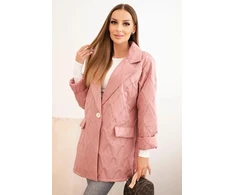 Moteriška Plus Size dygsniuota striukė su apykakle ir saga, tamsiai rožinė