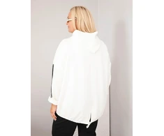Moteriška Plus Size džemperis su gobtuvu ir dekoratyvinėmis juostomis, ekru spalvos