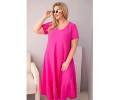 Moteriška Plus Size fuksijos spalvos suknelė su trumpomis rankovėmis ir raukinuku