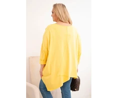 Moteriška Plus Size geltona palaidinė su asimetrišku apačios kraštu ir V formos iškirpte