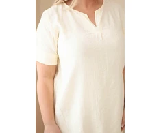 Moteriška Plus Size geltona viskozės suknelė su V formos iškirpte