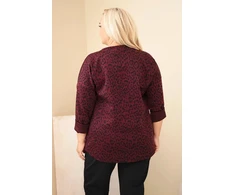 Moteriška Plus Size leopardo rašto palaidinė su ilgesne nugara, burgundiškos spalvos