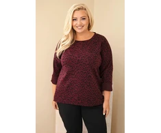 Moteriška Plus Size leopardo rašto palaidinė su ilgesne nugara, burgundiškos spalvos