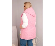 Moteriška Plus Size liemenė su gobtuvu ir gėlių dygsniavimu, šviesiai rožinė