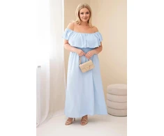Moteriška Plus Size maksi suknelė su raukiniais ir elastingu juosmeniu, mėlyna