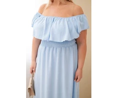 Moteriška Plus Size maksi suknelė su raukiniais ir elastingu juosmeniu, mėlyna
