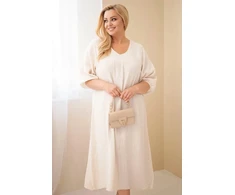 Moteriška Plus Size medvilninė muilinė suknelė su V formos iškirpte, smėlio spalvos