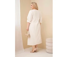 Moteriška Plus Size medvilninė muilinė suknelė su V formos iškirpte, smėlio spalvos