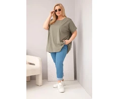 Moteriška Plus Size medvilninė palaidinė trumpomis rankovėmis, chaki spalvos