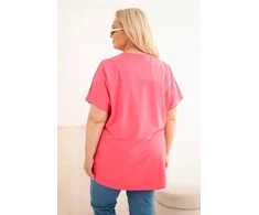 Moteriška Plus Size medvilninė palaidinė su plunksnų aplikacijomis, rožinė