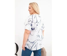 Moteriška Plus Size medvilninė palaidinė trumpomis rankovėmis su kišenėle, balta