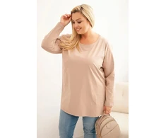 Moteriška Plus Size medvilninė palaidinė su apvalia iškirpte, kapučino spalvos