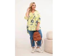 Moteriška Plus Size medvilninė palaidinė su gėlių raštu, šviesiai žalios spalvos