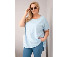 Moteriška Plus Size medvilninė palaidinė trumpomis rankovėmis, mėlyna