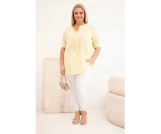 Moteriška Plus Size medvilninė palaidinė trumpomis rankovėmis, geltona