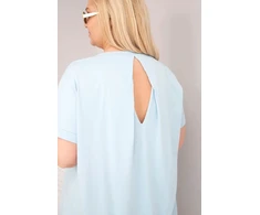 Moteriška Plus Size medvilninė palaidinė trumpomis rankovėmis, mėlyna
