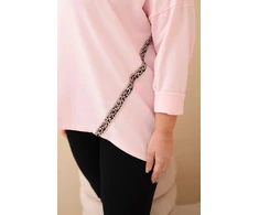 Moteriška Plus Size medvilninė palaidinė su rožinėmis leopardo juostomis