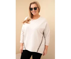 Moteriška Plus Size medvilninė palaidinė su leopardo rašto detalėmis, smėlio spalvos