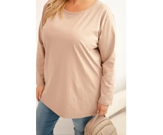 Moteriška Plus Size medvilninė palaidinė su apvalia iškirpte, kapučino spalvos