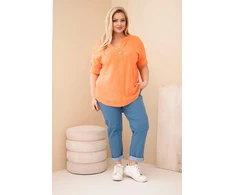 Moteriška Plus Size medvilninė palaidinė su sagomis, oranžinės spalvos
