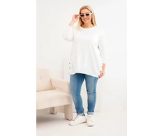 Moteriška Plus Size medvilninė palaidinė su dekoratyvinėmis sagomis, ekru spalvos