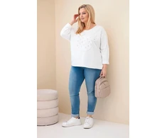 Moteriška Plus Size medvilninė palaidinė su V formos iškirpte, balta