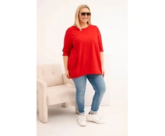 Moteriška Plus Size medvilninė palaidinė su dekoratyvinėmis sagomis, raudonos spalvos
