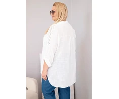 Moteriška Plus Size medvilninė palaidinė su apykakle ir nėriniuotomis detalėmis, balta
