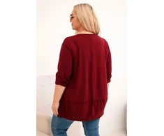 Moteriška Plus Size medvilninė palaidinė su dekoratyvinėmis sagomis, burgundiškos spalvos