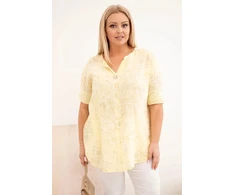 Moteriška Plus Size medvilninė palaidinė trumpomis rankovėmis, geltona