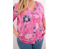 Moteriška Plus Size medvilninė palaidinė su gėlių raštu, rožinės spalvos