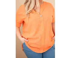 Moteriška Plus Size medvilninė palaidinė su sagomis, oranžinės spalvos
