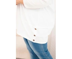Moteriška Plus Size medvilninė palaidinė su dekoratyvinėmis sagomis, ekru spalvos