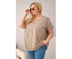 Moteriška Plus Size medvilninė palaidinė trumpomis rankovėmis, fango spalvos