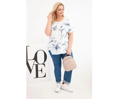 Moteriška Plus Size medvilninė palaidinė trumpomis rankovėmis su kišenėle, balta