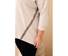 Moteriška Plus Size medvilninė palaidinė su leopardo rašto detalėmis, smėlio spalvos