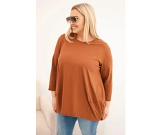Moteriška Plus Size medvilninė palaidinė su dekoratyvinėmis sagomis, kapučino spalvos