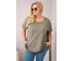 Moteriška Plus Size medvilninė palaidinė trumpomis rankovėmis, chaki spalvos