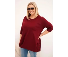Moteriška Plus Size medvilninė palaidinė su dekoratyvinėmis sagomis, burgundiškos spalvos