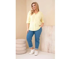 Moteriška Plus Size medvilninė palaidinė su sagute, geltonos spalvos