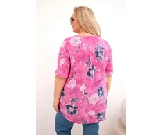 Moteriška Plus Size medvilninė palaidinė su gėlių raštu, rožinės spalvos