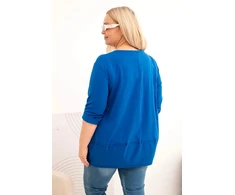 Moteriška Plus Size medvilninė palaidinė su dekoratyvinėmis sagomis, kobalto mėlynos spalvos
