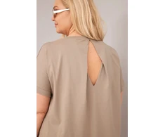 Moteriška Plus Size medvilninė palaidinė trumpomis rankovėmis, fango spalvos