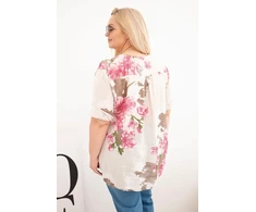 Moteriška Plus Size medvilninė palaidinė su gėlių raštu, smėlio spalvos