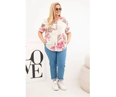 Moteriška Plus Size medvilninė palaidinė su gėlių raštu, smėlio spalvos