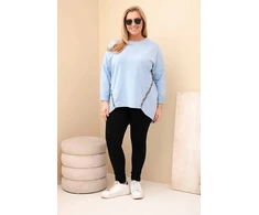 Moteriška Plus Size medvilninė palaidinė su leopardinėmis juostomis, mėlynos spalvos
