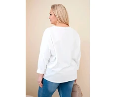 Moteriška Plus Size medvilninė palaidinė su V formos iškirpte, balta