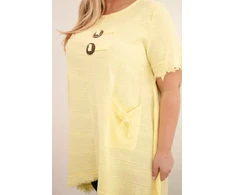 Moteriška Plus Size medvilninė suknelė, geltonos spalvos