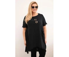 Moteriška Plus Size medvilninė suknelė, juodos spalvos
